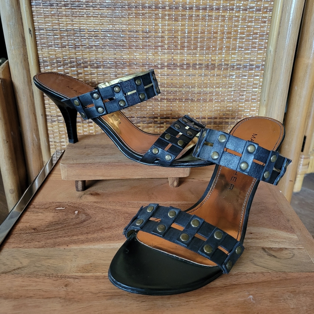 Marc Fisher Black leather studded 3in heel sandles